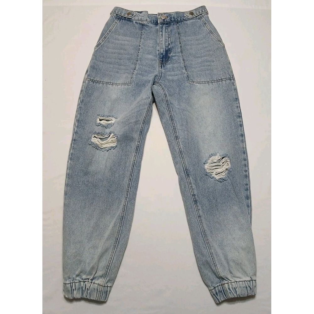 Forever 21 Women's High-rise Distressed Paperbag Jeans‎ Elastic Waist Size 29